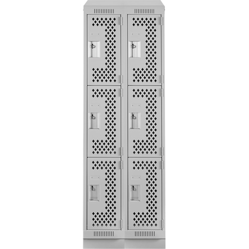 Clean Line Lockers, 3 -tier, Bank of 2, 24" x 12" x 82", Steel, Grey, Rivet (Assembled), Perforated Nuna Depot Inc.