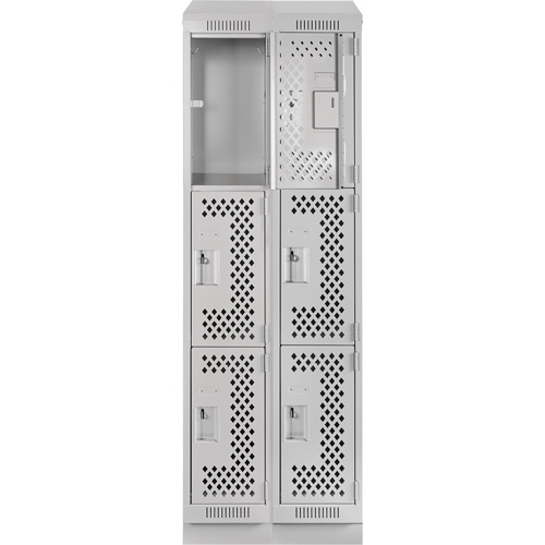 Clean Line Lockers, 3 -tier, Bank of 2, 24" x 12" x 82", Steel, Grey, Rivet (Assembled), Perforated Nuna Depot Inc.