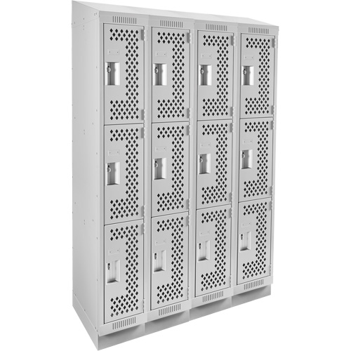 Clean Line Lockers, 3 -tier, Bank of 4, 48" x 18" x 82", Steel, Grey, Rivet (Assembled), Perforated Nuna Depot Inc.
