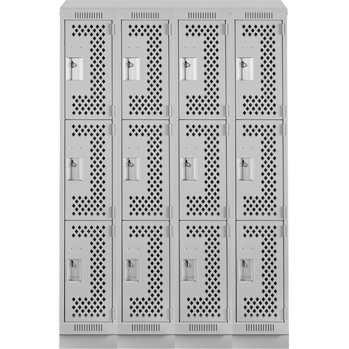 Clean Line Lockers, 3 -tier, Bank of 4, 48" x 18" x 82", Steel, Grey, Rivet (Assembled), Perforated Nuna Depot Inc.