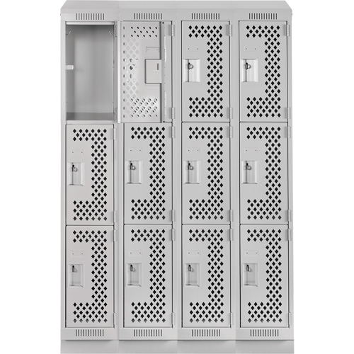Clean Line Lockers, 3 -tier, Bank of 4, 48" x 18" x 82", Steel, Grey, Rivet (Assembled), Perforated Nuna Depot Inc.