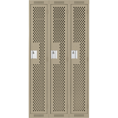 Clean Line Lockers, Bank of 3, 36" x 15" x 72", Steel, Beige, Rivet (Assembled), Perforated Nuna Depot Inc.