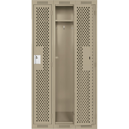 Clean Line Lockers, Bank of 3, 36" x 15" x 72", Steel, Beige, Rivet (Assembled), Perforated Nuna Depot Inc.