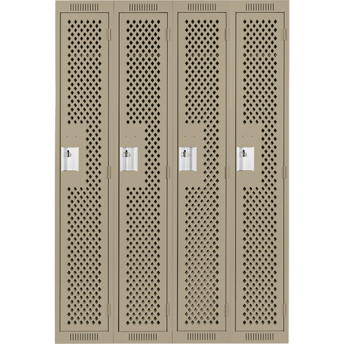Clean Line Lockers, Bank of 4, 48" x 15" x 72", Steel, Beige, Rivet (Assembled), Perforated Nuna Depot Inc.