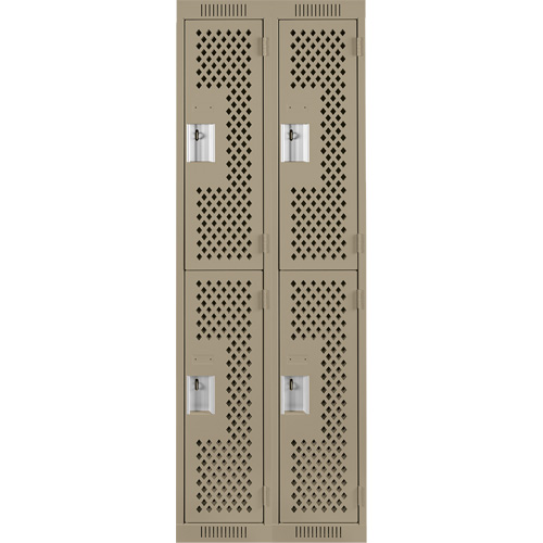 Clean Line Lockers, 2 -tier, Bank of 2, 24" x 12" x 72", Steel, Beige, Rivet (Assembled), Perforated Nuna Depot Inc.