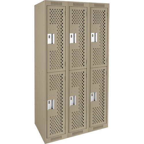 Clean Line Lockers, 2 -tier, Bank of 3, 36" x 12" x 72", Steel, Beige, Rivet (Assembled), Perforated Nuna Depot Inc.