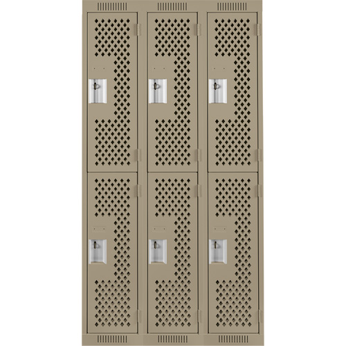 Clean Line Lockers, 2 -tier, Bank of 3, 36" x 12" x 72", Steel, Beige, Rivet (Assembled), Perforated Nuna Depot Inc.