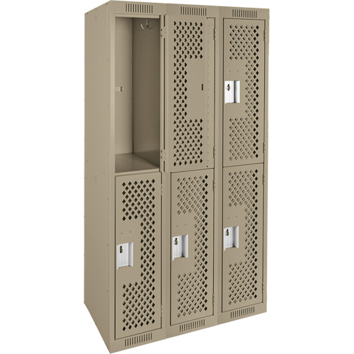 Clean Line Lockers, 2 -tier, Bank of 3, 36" x 12" x 72", Steel, Beige, Rivet (Assembled), Perforated Nuna Depot Inc.