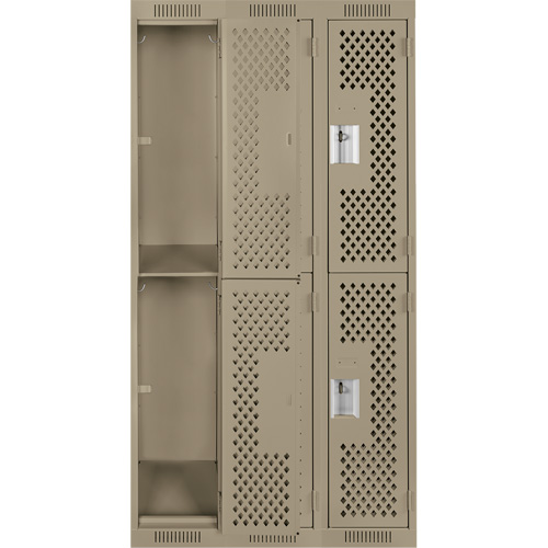 Clean Line Lockers, 2 -tier, Bank of 3, 36" x 12" x 72", Steel, Beige, Rivet (Assembled), Perforated Nuna Depot Inc.