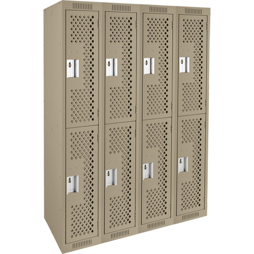 Clean Line Lockers, 2 -tier, Bank of 4, 48" x 12" x 72", Steel, Beige, Rivet (Assembled), Perforated Nuna Depot Inc.