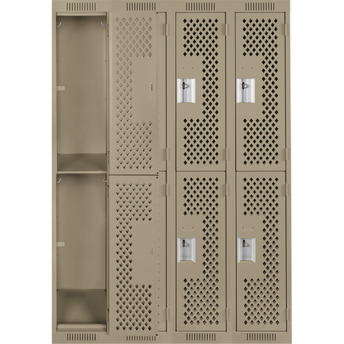 Clean Line Lockers, 2 -tier, Bank of 4, 48" x 12" x 72", Steel, Beige, Rivet (Assembled), Perforated Nuna Depot Inc.