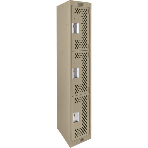 Clean Line Lockers, 3 -tier, 12" x 12" x 72", Steel, Beige, Rivet (Assembled), Perforated Nuna Depot Inc.