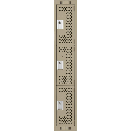 Clean Line Lockers, 3 -tier, 12" x 12" x 72", Steel, Beige, Rivet (Assembled), Perforated Nuna Depot Inc.
