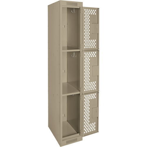 Clean Line Lockers, 3 -tier, 12" x 12" x 72", Steel, Beige, Rivet (Assembled), Perforated Nuna Depot Inc.
