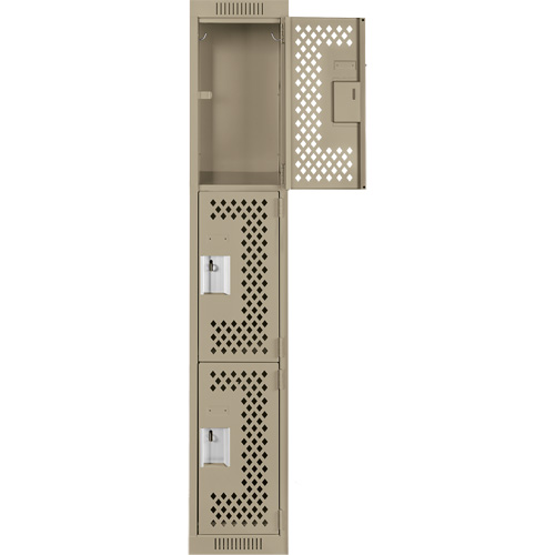 Clean Line Lockers, 3 -tier, 12" x 12" x 72", Steel, Beige, Rivet (Assembled), Perforated Nuna Depot Inc.
