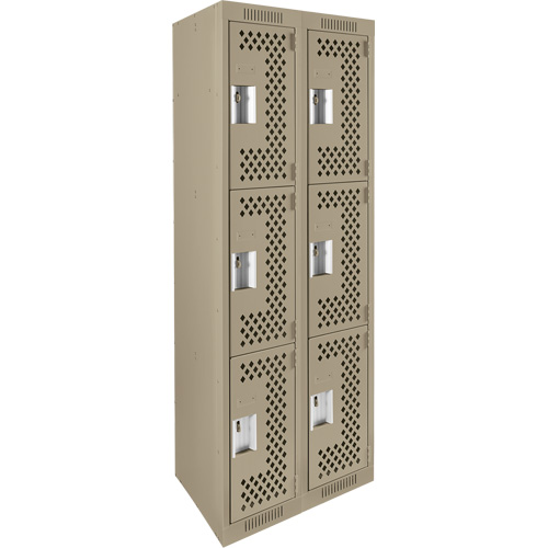 Clean Line Lockers, 3 -tier, Bank of 2, 24" x 12" x 72", Steel, Beige, Rivet (Assembled), Perforated Nuna Depot Inc.