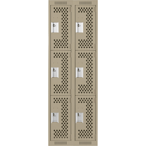 Clean Line Lockers, 3 -tier, Bank of 2, 24" x 12" x 72", Steel, Beige, Rivet (Assembled), Perforated Nuna Depot Inc.