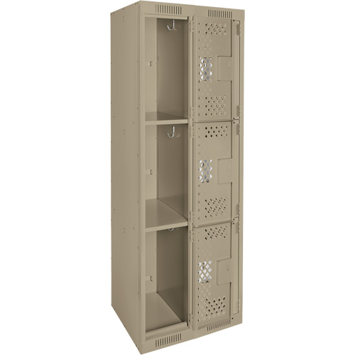 Clean Line Lockers, 3 -tier, Bank of 2, 24" x 12" x 72", Steel, Beige, Rivet (Assembled), Perforated Nuna Depot Inc.