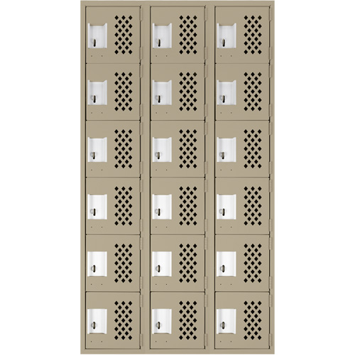 Clean-Line Perforated Lockerette, 6 -tier, Bank of 3, 15" x 72" x 12", Steel Nuna Depot Inc.