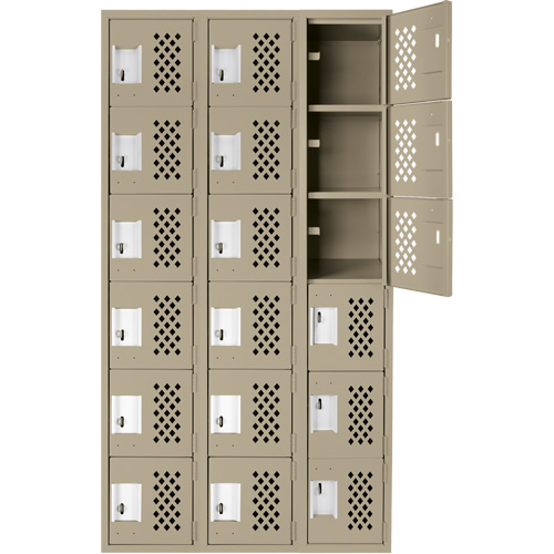 Clean-Line Perforated Lockerette, 6 -tier, Bank of 3, 15" x 72" x 12", Steel Nuna Depot Inc.