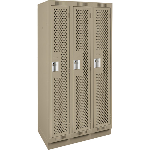 Clean Line Lockers, Bank of 3, 36" x 12" x 76", Steel, Beige, Rivet (Assembled), Perforated Nuna Depot Inc.