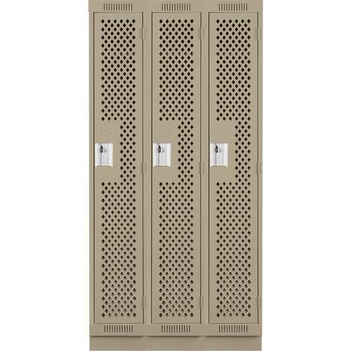 Clean Line Lockers, Bank of 3, 36" x 12" x 76", Steel, Beige, Rivet (Assembled), Perforated Nuna Depot Inc.