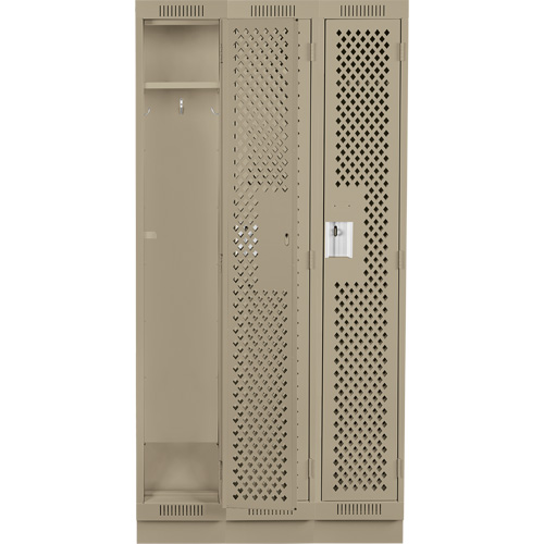 Clean Line Lockers, Bank of 3, 36" x 12" x 76", Steel, Beige, Rivet (Assembled), Perforated Nuna Depot Inc.