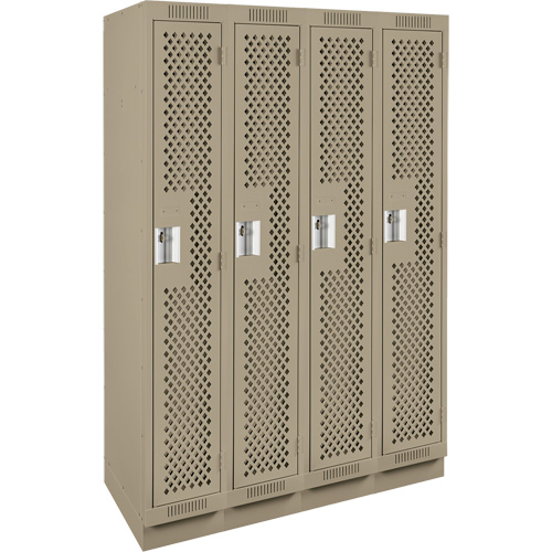Clean Line Lockers, Bank of 4, 48" x 15" x 76", Steel, Beige, Rivet (Assembled), Perforated Nuna Depot Inc.