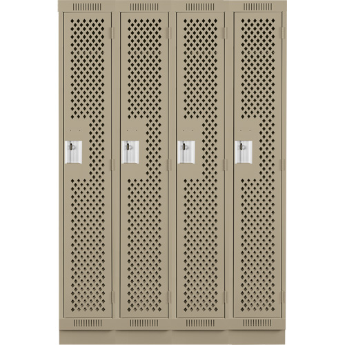 Clean Line Lockers, Bank of 4, 48" x 15" x 76", Steel, Beige, Rivet (Assembled), Perforated Nuna Depot Inc.