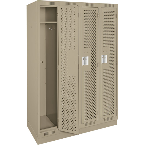 Clean Line Lockers, Bank of 4, 48" x 15" x 76", Steel, Beige, Rivet (Assembled), Perforated Nuna Depot Inc.