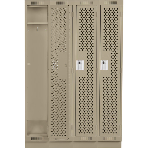 Clean Line Lockers, Bank of 4, 48" x 15" x 76", Steel, Beige, Rivet (Assembled), Perforated Nuna Depot Inc.