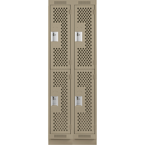 Clean Line Lockers, 2 -tier, Bank of 2, 24" x 18" x 76", Steel, Beige, Rivet (Assembled), Perforated Nuna Depot Inc.