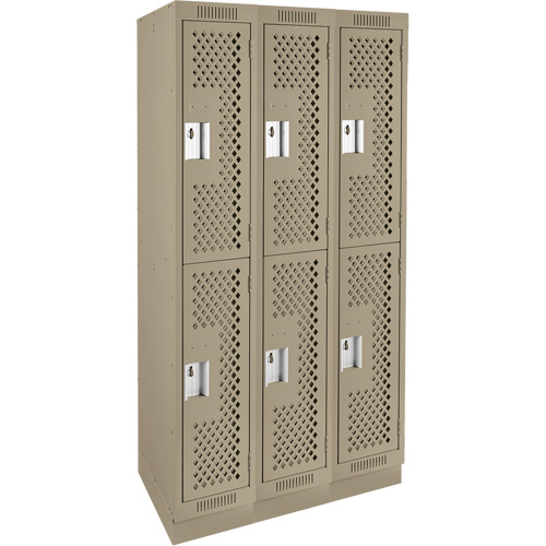 Clean Line Lockers, 2 -tier, Bank of 3, 36" x 15" x 76", Steel, Beige, Rivet (Assembled), Perforated Nuna Depot Inc.