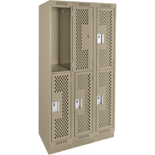 Clean Line Lockers, 2 -tier, Bank of 3, 36" x 15" x 76", Steel, Beige, Rivet (Assembled), Perforated Nuna Depot Inc.