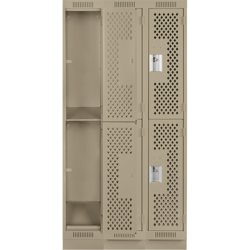 Clean Line Lockers, 2 -tier, Bank of 3, 36" x 15" x 76", Steel, Beige, Rivet (Assembled), Perforated Nuna Depot Inc.