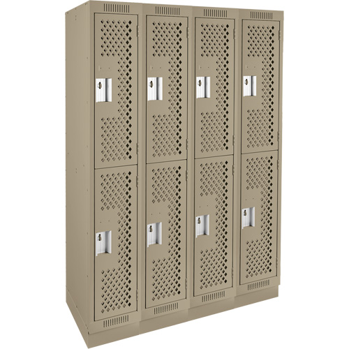 Clean Line Lockers, 2 -tier, Bank of 4, 48" x 15" x 76", Steel, Beige, Rivet (Assembled), Perforated Nuna Depot Inc.