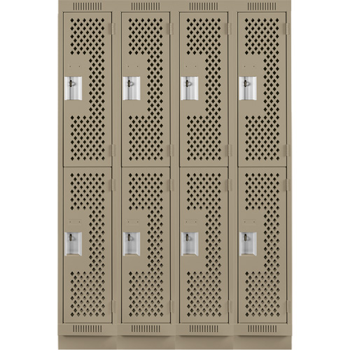 Clean Line Lockers, 2 -tier, Bank of 4, 48" x 15" x 76", Steel, Beige, Rivet (Assembled), Perforated Nuna Depot Inc.