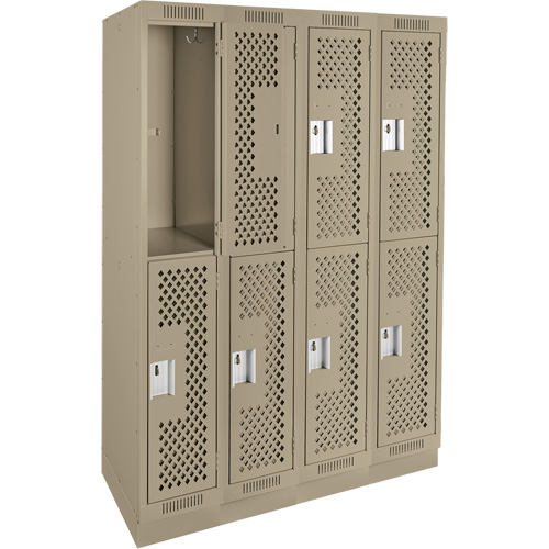 Clean Line Lockers, 2 -tier, Bank of 4, 48" x 15" x 76", Steel, Beige, Rivet (Assembled), Perforated Nuna Depot Inc.