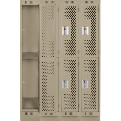 Clean Line Lockers, 2 -tier, Bank of 4, 48" x 15" x 76", Steel, Beige, Rivet (Assembled), Perforated Nuna Depot Inc.