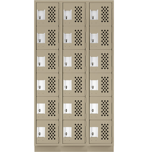 Assembled Lockerettes Clean Line Perforated Economy Lockers, 6 -tier, Bank of 3, 18" x 72" x 12", Steel Nuna Depot Inc.