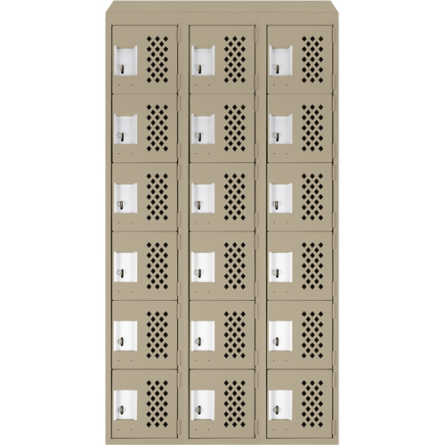 Assembled Lockerettes Clean Line Perforated Economy Lockers, 6 -tier, Bank of 3, 18" x 72" x 12", Steel Nuna Depot Inc.