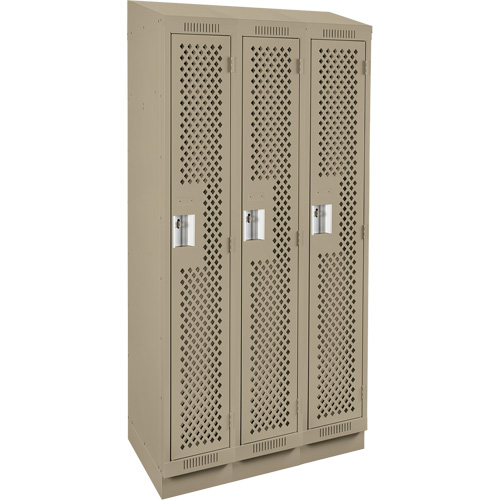Clean Line Lockers, Bank of 3, 36" x 18" x 82", Steel, Beige, Rivet (Assembled), Perforated Nuna Depot Inc.