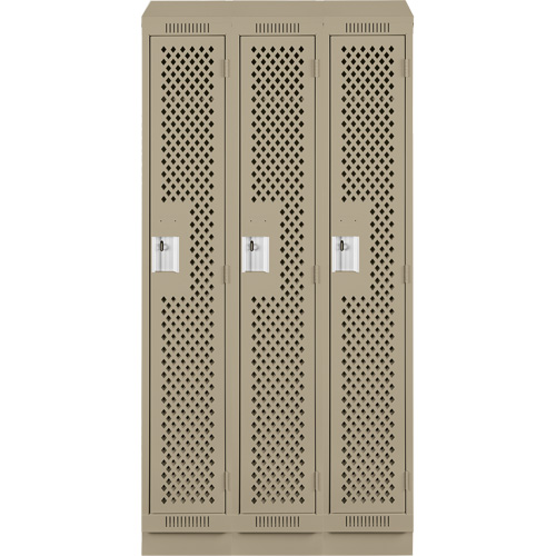 Clean Line Lockers, Bank of 3, 36" x 18" x 82", Steel, Beige, Rivet (Assembled), Perforated Nuna Depot Inc.