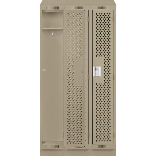 Clean Line Lockers, Bank of 3, 36" x 18" x 82", Steel, Beige, Rivet (Assembled), Perforated Nuna Depot Inc.
