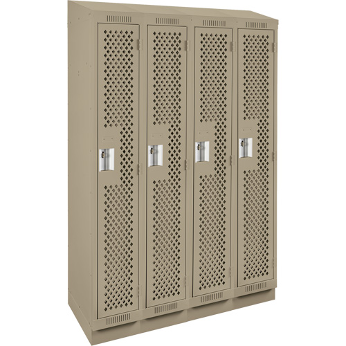 Clean Line Lockers, Bank of 4, 48" x 18" x 82", Steel, Beige, Rivet (Assembled), Perforated Nuna Depot Inc.