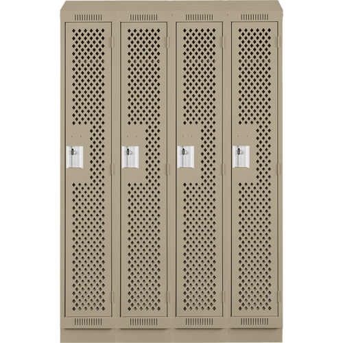 Clean Line Lockers, Bank of 4, 48" x 18" x 82", Steel, Beige, Rivet (Assembled), Perforated Nuna Depot Inc.