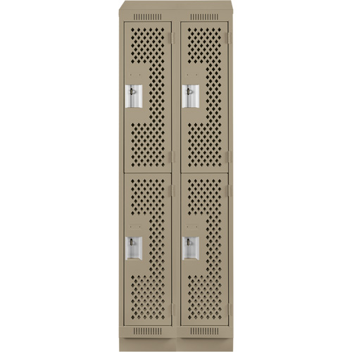 Clean Line Lockers, 2 -tier, Bank of 2, 24" x 15" x 82", Steel, Beige, Rivet (Assembled), Perforated Nuna Depot Inc.