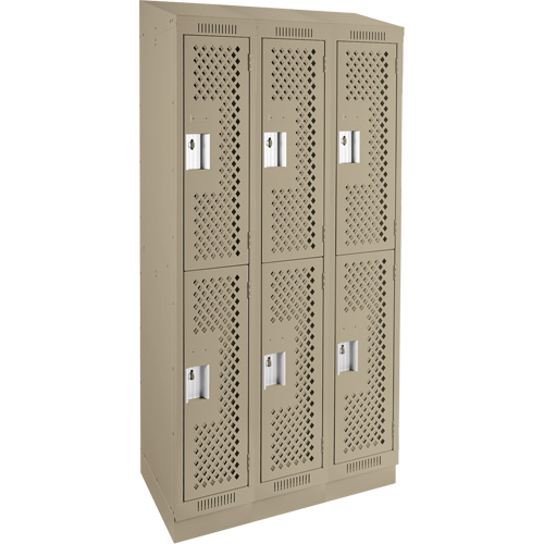Clean Line Lockers, 2 -tier, Bank of 3, 36" x 15" x 82", Steel, Beige, Rivet (Assembled), Perforated Nuna Depot Inc.