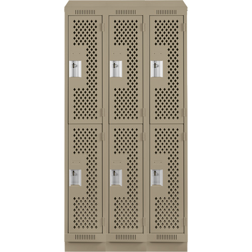 Clean Line Lockers, 2 -tier, Bank of 3, 36" x 15" x 82", Steel, Beige, Rivet (Assembled), Perforated Nuna Depot Inc.