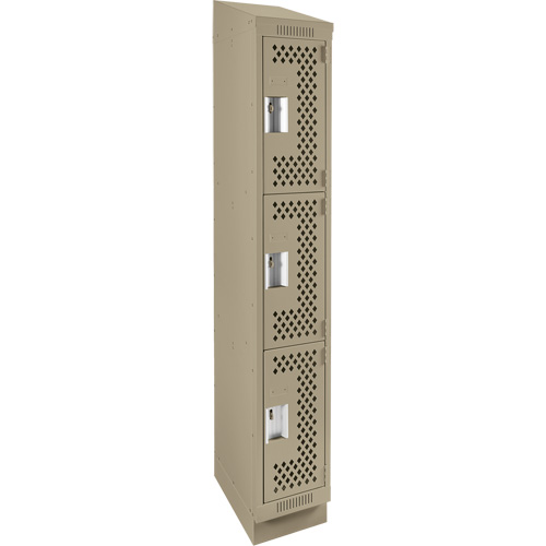 Clean Line Lockers, 3 -tier, 12" x 12" x 82", Steel, Beige, Rivet (Assembled), Perforated Nuna Depot Inc.